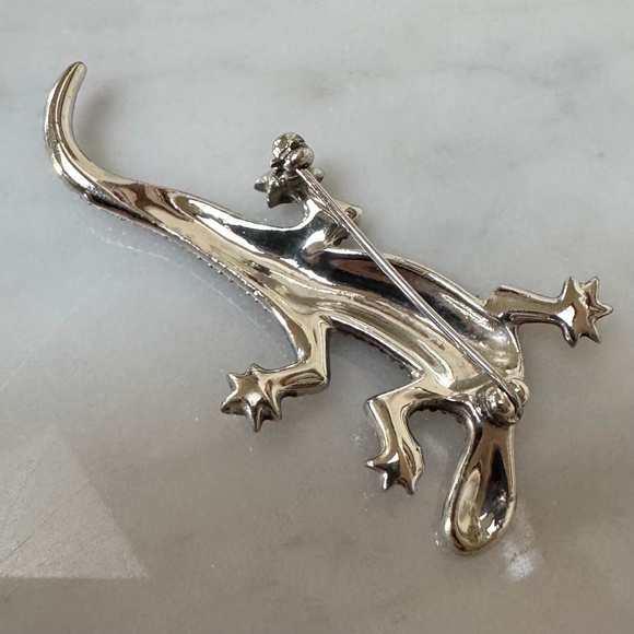 Vintage Emmons Salamander Lizard Brooch Pin Red Rhinestone Silver-Tone Metal - Picture 9 of 12